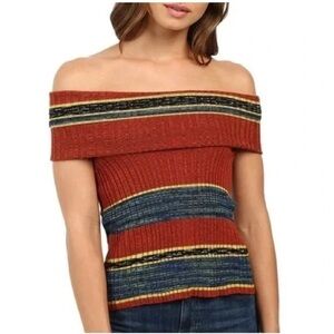 Free People Carly  Cowl Neck Off the Shoulder Sleeveless Stripe Sweater Top
